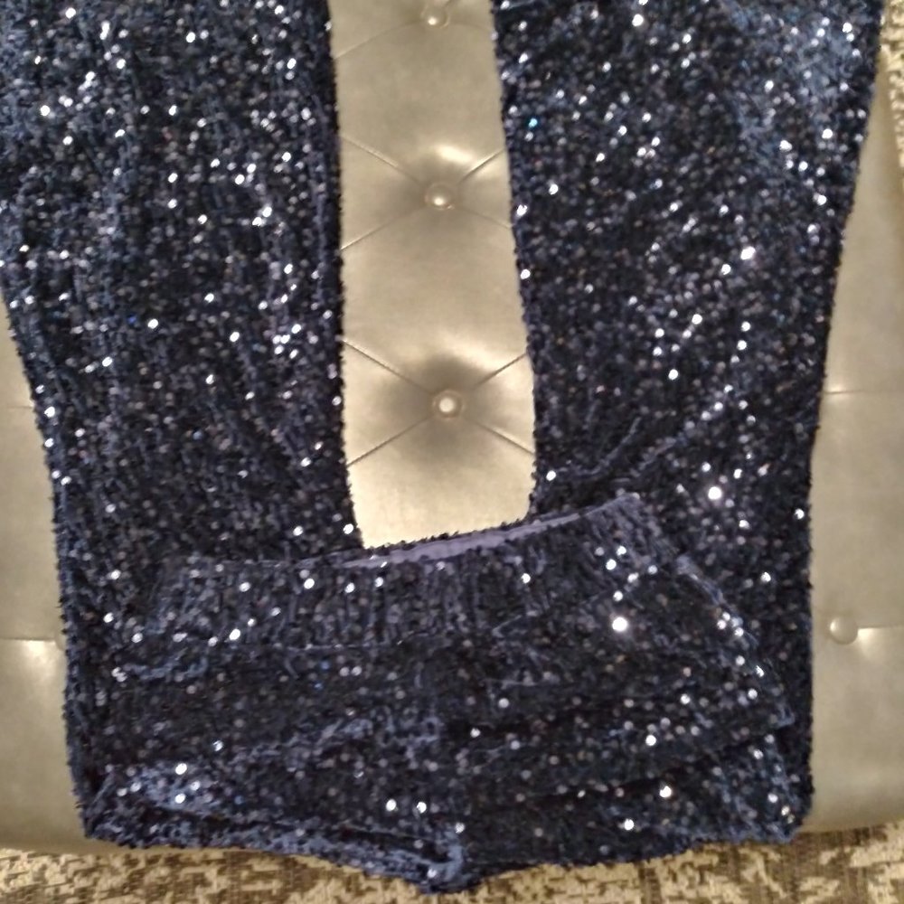 Vici Navy Velvet Sequin stretch flare pants